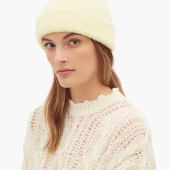 Creamy‎ ivory buttercream Acne studios peele cashmere blend beanie winter hat - Picture 1 of 3